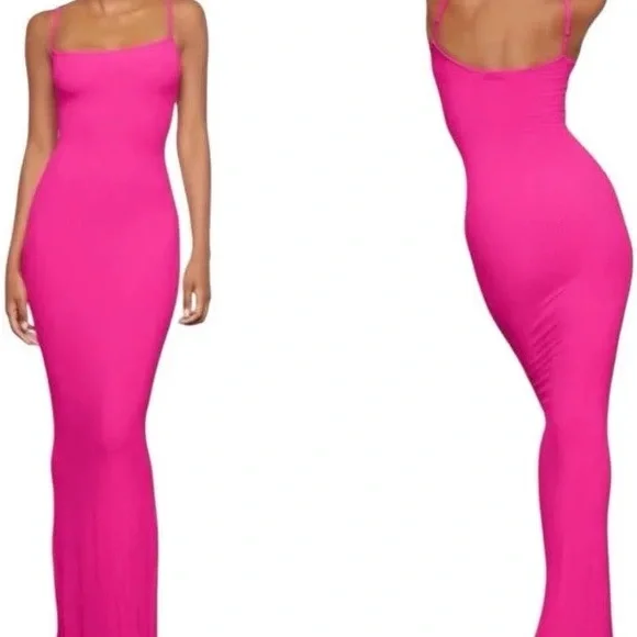 Skims soft lounge Hot Pink Slim Maxi Dress - Picture 1 of 9